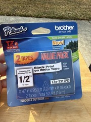 Brother TZE2312PK 12mm Black on White Tape – 2 Pack