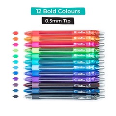 Gel Pens | 12 Count, Fine Point Tip (0.5mm), Assorted Rainbow Colors, Retractabl