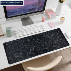 Gaming Mouse Pad Large 31.5 x 11.8in Topographic 11.8″ x 31.5″, Black