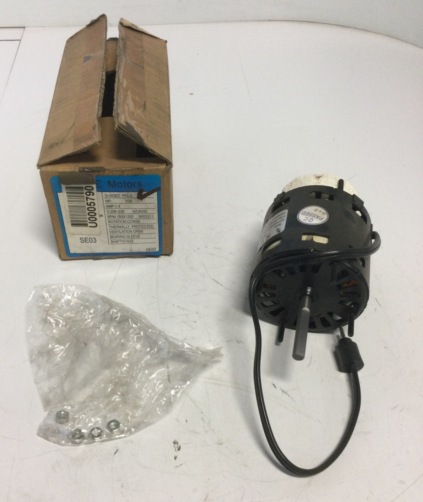 NEW, SE MOTORS, SE03, 1/20HP MOTOR, 1.4AMPS, 208-230V, 1500/1300RPM. (1B-4)
