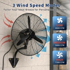 Oscillating High Velocity 3 Speed Fan 30 Inch Heavy Duty Metal Wall Mount Fan
