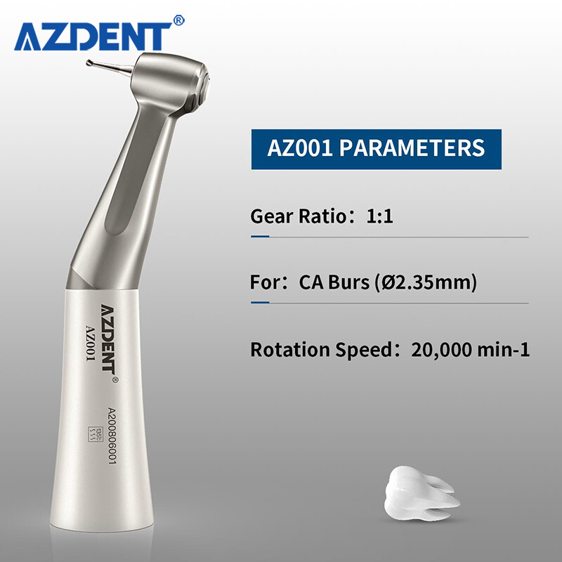 AZDENT Dental 1:1 Contra Angle Slow Low Speed Handpiece Push Button F CA/FG Bur