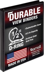 Durable Black 0.5 Inch 3 Ring D-Ring Binder – Made from Recycled Chipboard
