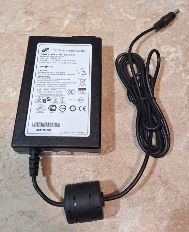 FSP FSP50-11 808113-001 Printer Power Supply 2.5A 50W 20VDC 20V 9NA0501100