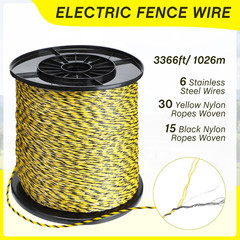 46 Pcs Electric Fence Kit Included 3366Ft/ 1026M Electric Fence Polywire, 40 T P