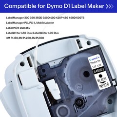 10PK For DYMO D1 45803 LabelManager 350D 450D Black on White Label Tape 19mm*7m