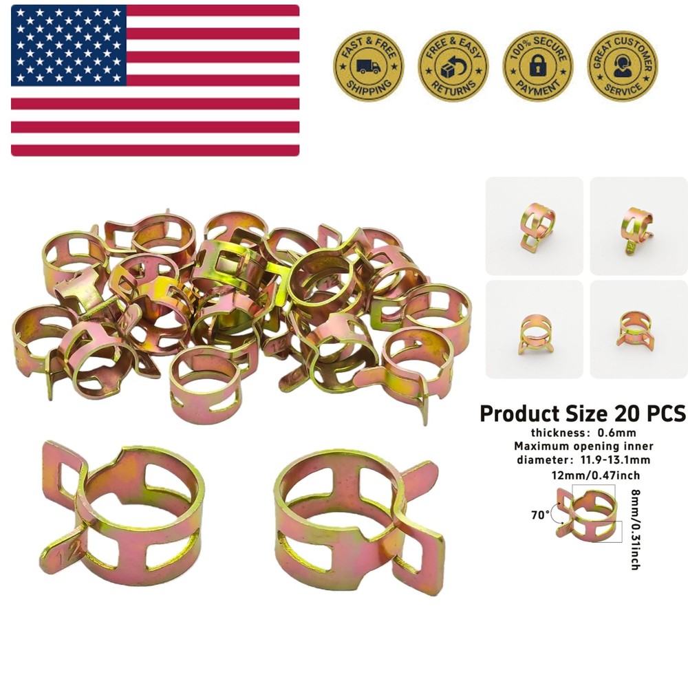 20Pcs 1/2inch Spring Band Type Fuel Hose Clamps, 12mm Silicone Vacuum Hose Pi…
