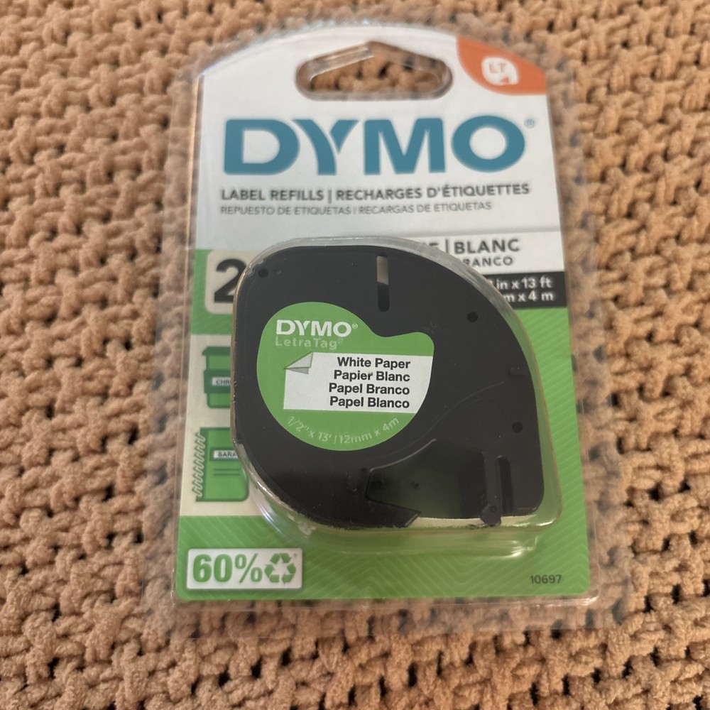 Dymo letratag LT refill 2 Pack Paper Labels 1/2 In X 13 Ft -12 Mm X 4 M White