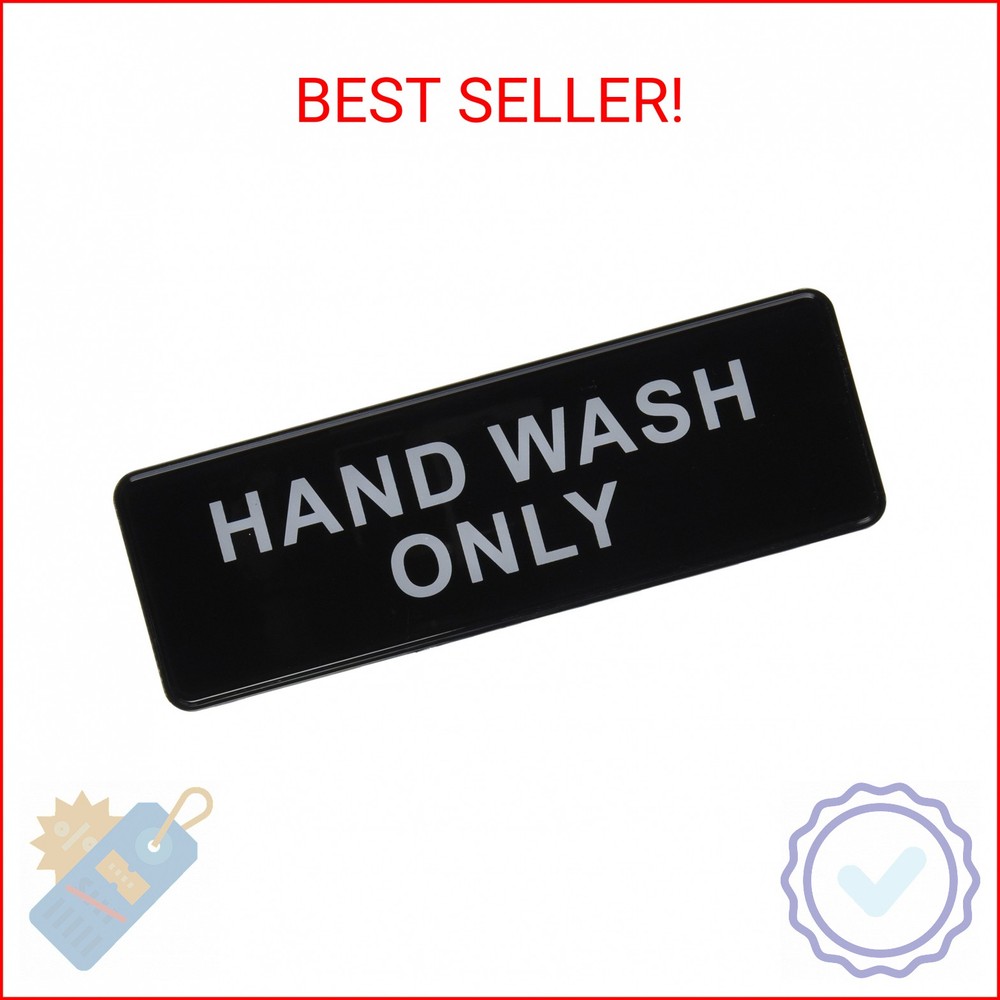 Winco Information Sign, “Hand Wash Only”, 3″ x 9″, Black