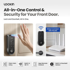 Lockin Veno Smart Deadbolt Lock with Palm Vein, Keyless Single Battery, Black