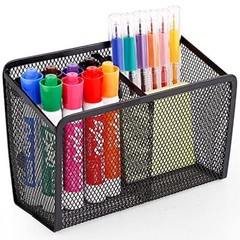 Magnetic Pencil Holder – Extra Strong Magnets Mesh 2 Baskets 1 Pack Black