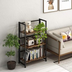 4Nm No Assembly Folding Bookshelf Storage Shelves 3 Tiers Vintage Bookcase