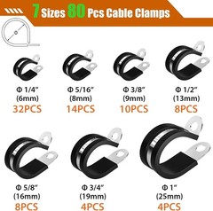 80pcs Rubber Cushion Insulated Clamp Stainless Steel Cable Clamps Assortment Kit