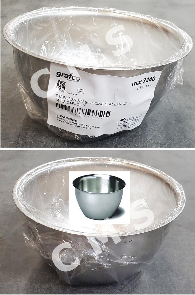 GRAFCO Stainless Steel Large Iodine Cup 14oz Mixing Bowl Dappen Dish 4-3/8×2-5/8