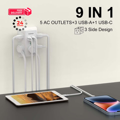 USB Wall Charger, POWERIVER Multi Outlet Extender Surge 3U1C/Standard, White