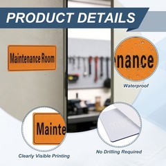 9″x3″ Maintenance Room, 1Pcs Room Door Sign Self-Adhesive Orange with Black Text