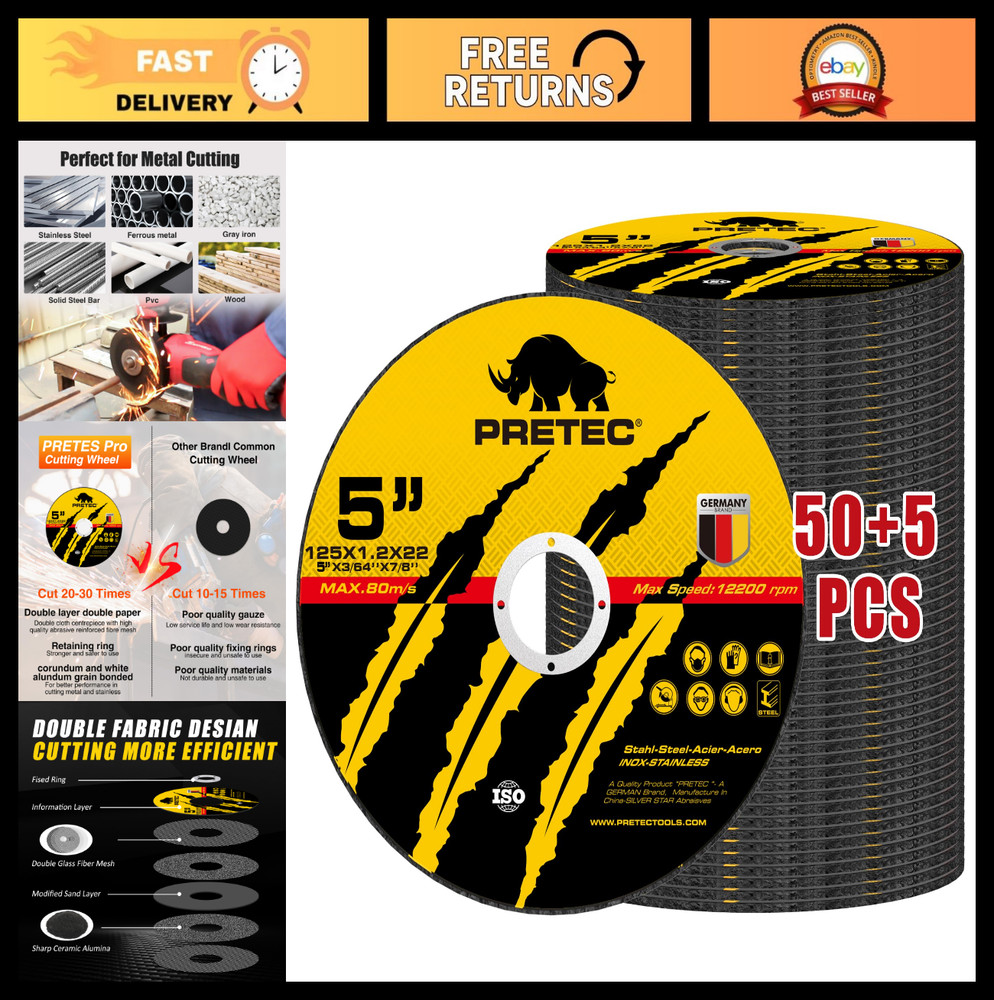 5″ Metal Cutting Wheels – 50+5 Pack Thin Discs for Angle Grinder, Fast Cut 125mm