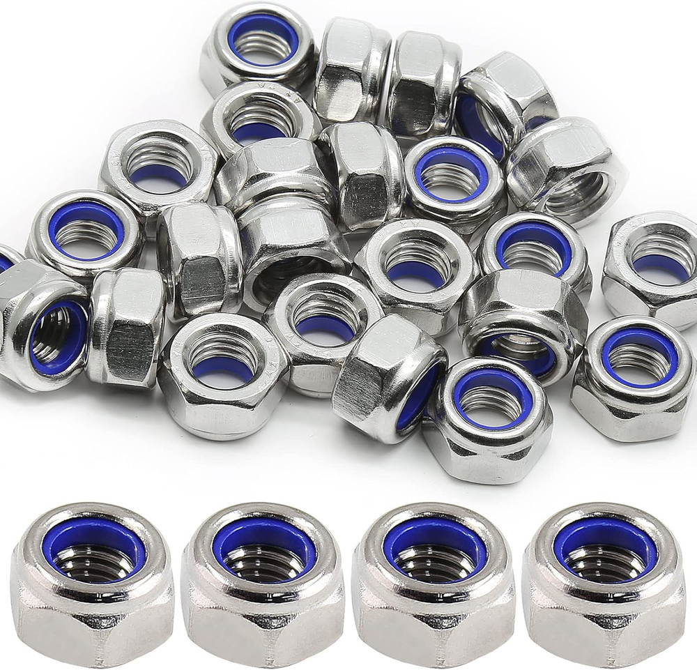 50Pcs M6 X 1.0Mm Hex Lock Nuts, 304 Stainless Steel Self-Locking Nuts Nylon Inse
