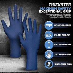 Thickster Powder-Free Exam Grade Latex Disposable Gloves. Size Large. Blue, 14 M