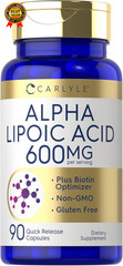 Alpha Lipoic Acid 600Mg plus Biotin Optimizer 90 Capsules Non-Gmo & Gluten Free
