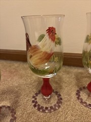 SAKURA Chanticleer 4 Rooster Goblets Sally Eckman Hand Painted Farmhouse