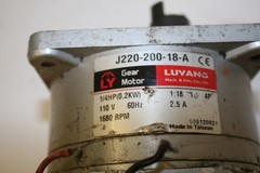 LUYANG J220-200-18-A Gear Motor, 1/4 HP, 110 V, 60 Hz, 1680 RPM, 2.5 A