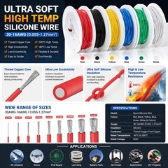 18 AWG Silicone Hook Up Wire Kit, 6 Colors 5M Each, 30M Total, Stranded Tinne…