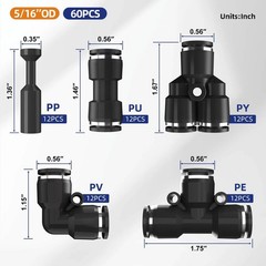 60pcs 5/16 OD 8mm Push to Connect Fittings, 5/16 inch OD Dot Air Line Fitting…