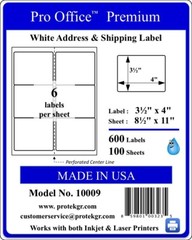 WING OFFICE 600 Premium Shipping Labels Blank Self Adhesive 6 per Sheet 3.33 X 4