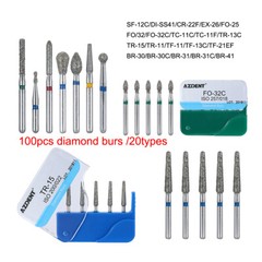 100pcs Dental Diamond Burs Medium Friction Grip 1.6MM for High Speed Handpiece