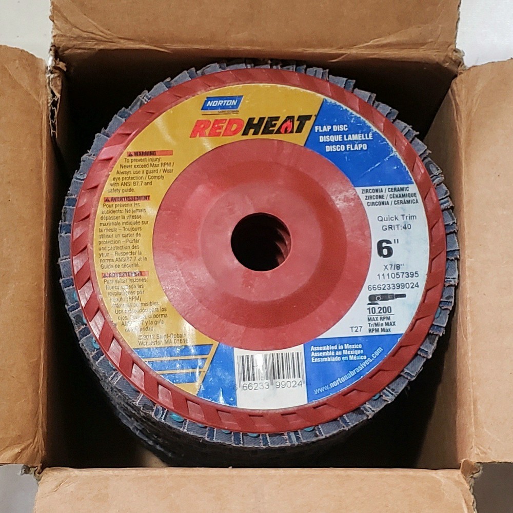 Norton 99024 Red Heat Quick Trim 6″ X 7/8″ Flap Disc Type 27 40-Grit Pack Of 10