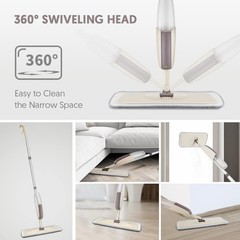 HOMTOYOU Spray Mops for Floor Cleaning: Wet Mop with 4 piece set, Beige