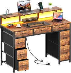 47 inch Computer Desk with 8 Drawers & Power Outlets, Home Office Desk with LED