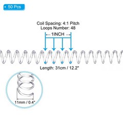 50Pack 11mm(7/16″) Spiral Binding Coils Spirals 80 Sheet Capacity, Transparent