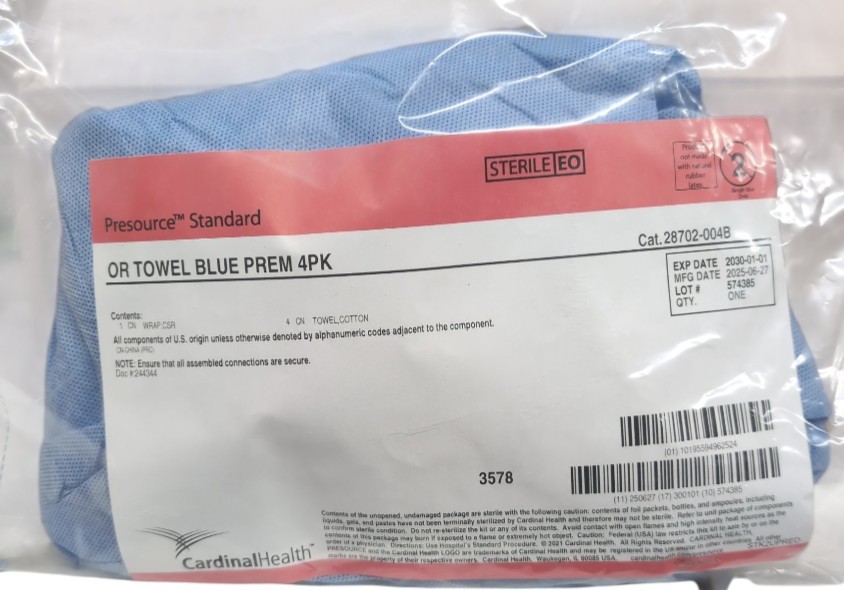 4 Pack Medical Presource Standard Single Use 3578 sterile blue OR Towel 28702