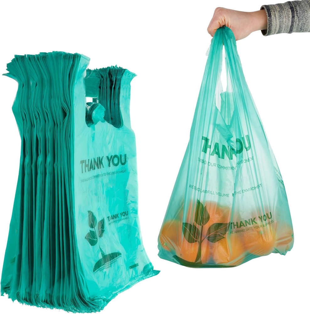 Eco Grocery Bags Disposable T-Shirt Thank You Bag with Handles for Supermarket,