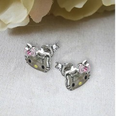 Hello Kitty 925 Sterling Silver Stud Earring-Jewelry with Pink Bow-Women’s Gift