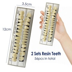 56 Pcs False Teeth Fake Teeth 2 Sets Synthetic Resin Dental Tooth, Upper Lowe…