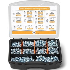 240Piece Grease Fittings Assortment, SAE & Metric Zerk Grease Fittings 1/4″, …