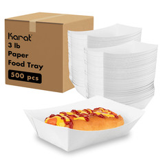 Karat Food Tray (White) – 3.0 lb/Paper Food Tray/Boat Tray for Snack