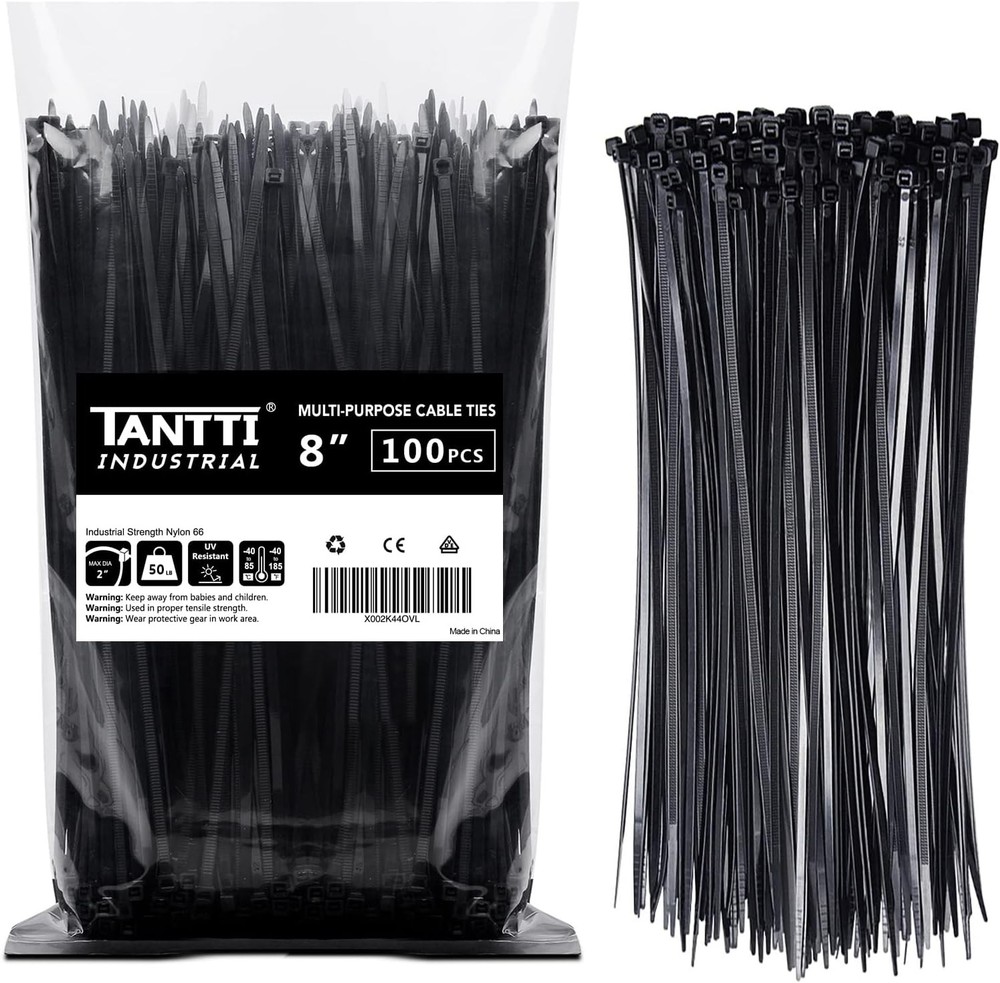 Zip Ties 8 inch Black with 50 Pounds 8" (100 Pack),