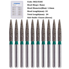 Dental Diamond Burs FG High Speed Bur Flame Shape 863/016C Coarse Grit Green