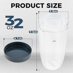 DRELD 2 Pack Blender 32OZ Cup Lid, Compatible Nutribullet 600W 900W Blender