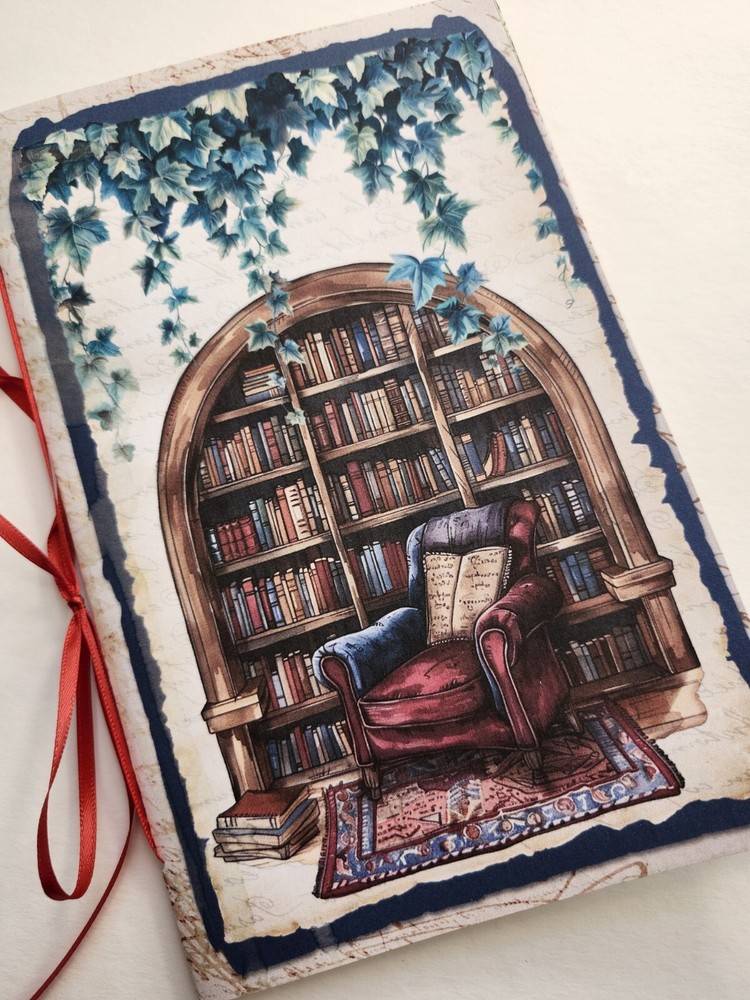 Junk Journal Booklet Blank “BOOK CLUB” Library Books HANDMADE Lg 8.5″x5.5″ 40pgs