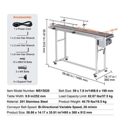 VEVOR Belt Conveyor PVC Stainless Steel Belt Conveyor 59″x7.8″ Double Guardrail