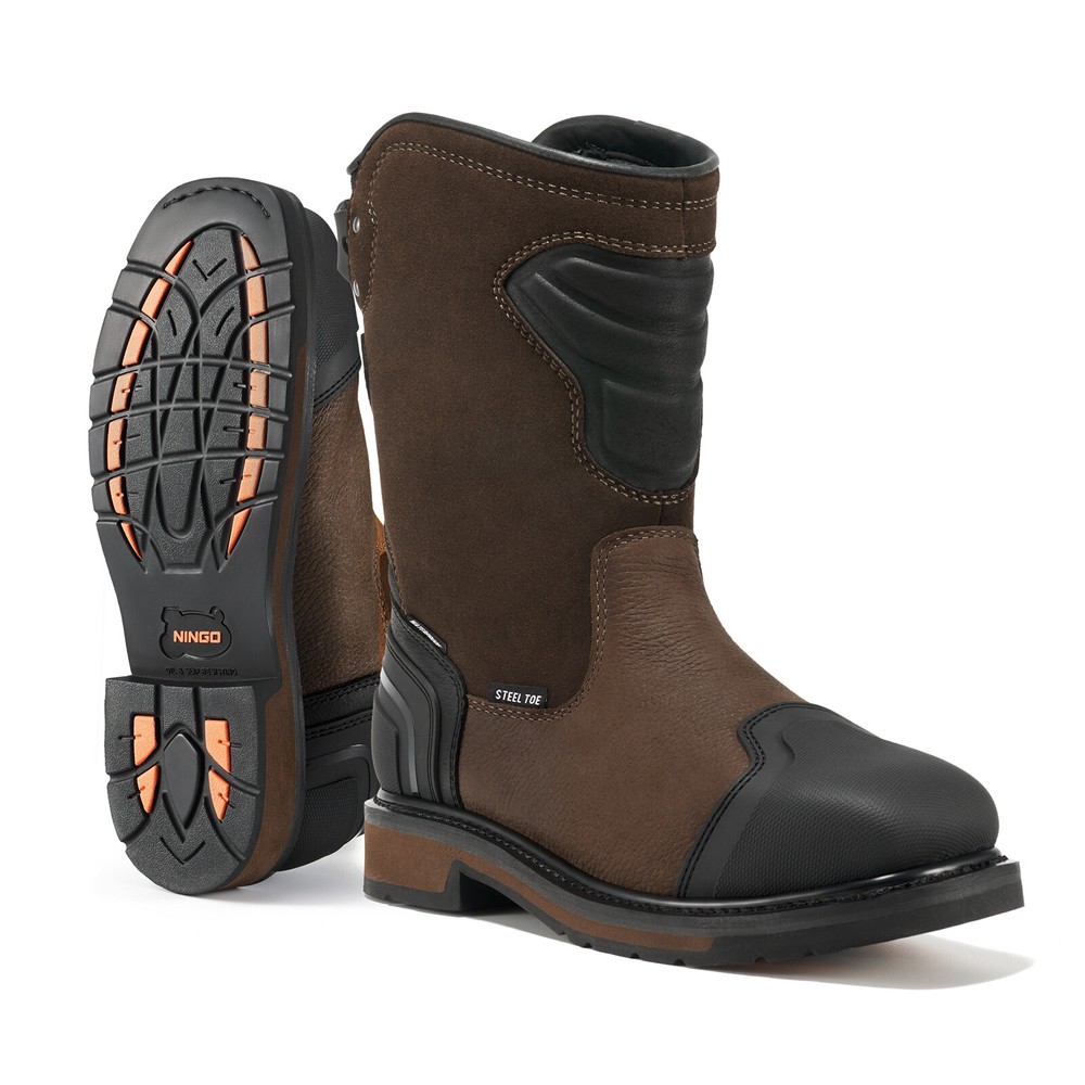 NINGO Men Steel Toe Waterproof Work Boots Square Toe Industrial Motorcycle Boots