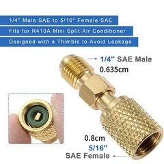 R410A Adapter Kit Mini Split Adapter With Thread: 1/4″ Male, 5/16″ Female
