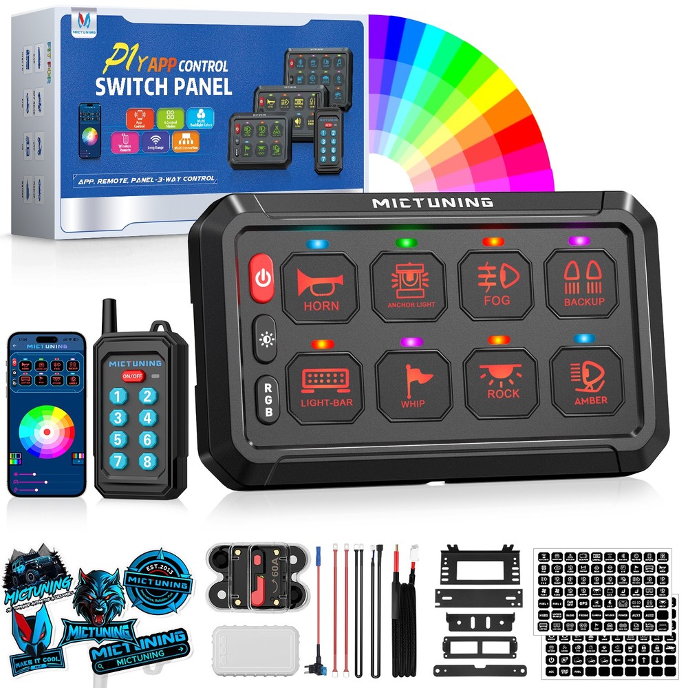 P1Y APP+Wireless Remote RGB Switch Panel LED Circuit Control Box for Car RV SUV