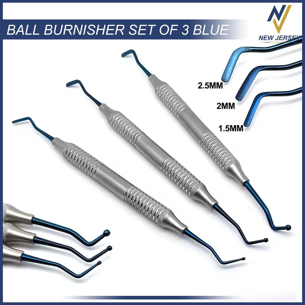 Set Of 3 Dental Composite Filling Instruments Flat Plastic Ball Tip Burnisher