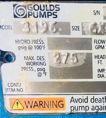 150 HP Goulds XLi 8×10-15 ANSI Pump | 316 Stainless Steel | 2200 GPM @ 200 Ft